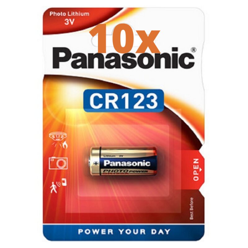 10x Panasonic CR123AL 1BP Fotobatterie CR123A 1400mAh