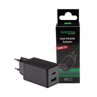 PATONA Premium GaN PD45W Adapter schwarz 1xUSB-C 1xUSB-A