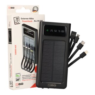 2GO Powerbank All In One 10000mAh mit Solarpanel