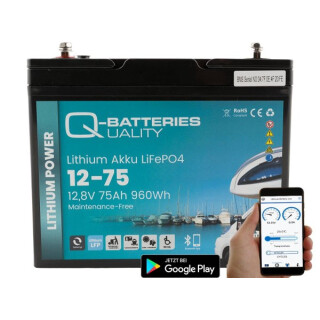 Q-Batteries Lithium Akku 12,8V 75Ah mit Victron Orion-Tr 12/12-18A DC/DC