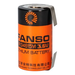 Fanso ER34615M  D-Zelle  3.6V 13000mAh  Li-SOCl2 Batterie mit U-Lötfahne